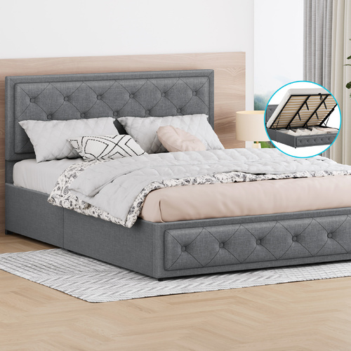ALFORDSON Bed Frame King Size Gas Lift Storage Mattress Base Fabric Grey DIANA