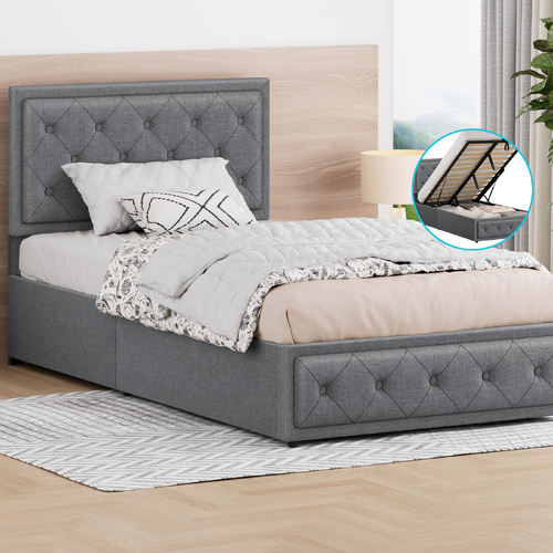 ALFORDSON Bed Frame King Single Gas Lift Storage Mattress Base Fabric Grey DIANA