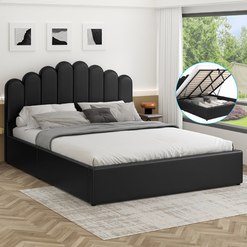 ALFORDSON Bed Frame King Size Gas Lift Storage Base Wooden Black MILTON