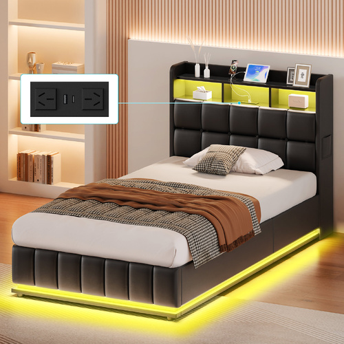 ALFORDSON Bed Frame King Single RGB LED Gas Lift Base Platform Storage Leather
