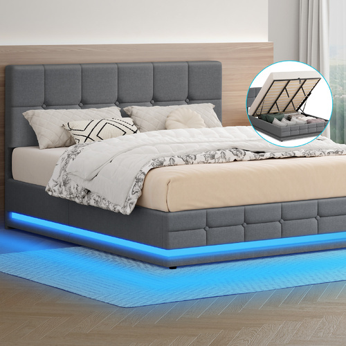 ALFORDSON Bed Frame King Size Platform RGB LED Gas Lift Base Storage Grey