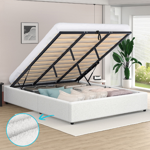 ALFORDSON Bed Frame King Size Gas Lift Storage Mattress Base Boucle WILBUR