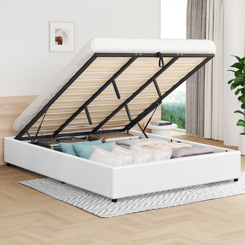 ALFORDSON Bed Frame King Size Gas Lift Storage Mattress Base White BARLOW
