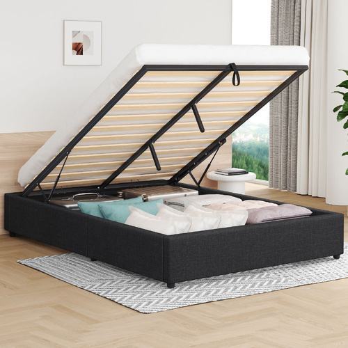 ALFORDSON Bed Frame Queen Size Gas Lift Storage Mattress Base Charcoal BARLOW