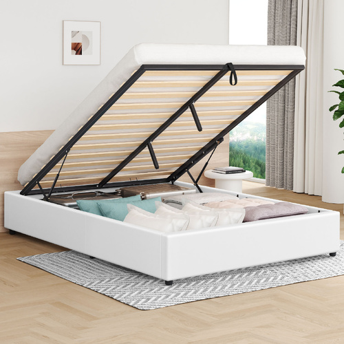 ALFORDSON Bed Frame Queen Size Gas Lift Storage Mattress Base White BARLOW