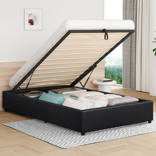 ALFORDSON Bed Frame Single Size Gas Lift Storage Mattress Base Black BARLOW