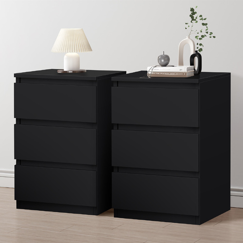 ALFORDSON 2x Bedside Table Nightstand 3 Drawers Side End Table Black