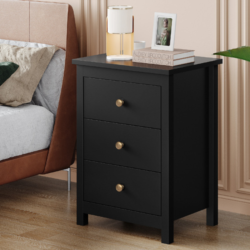 ALFORDSON Bedside Table Hamptons Nightstand Storage Side End 3 Drawers Black