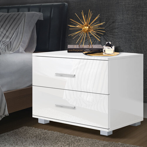 ALFORDSON Bedside Table Nightstand 4 Side High Gloss White Side End Table
