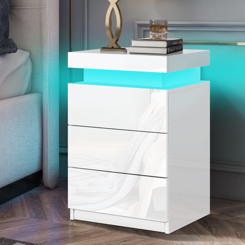 Details about   Modern RGB LED Bedside Tables Cabinet 3 Drawers Gloss Nightstand Furniture White 