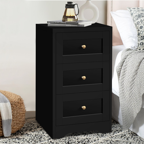 ALFORDSON Bedside Table Hamptons Storage Nightstand Side End Cabinet Black