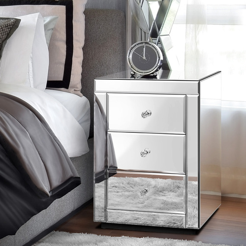 ALFORDSON Bedside Table Mirrored Cabinet Nightstand Side End Table Drawers