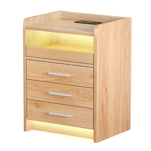 ALFORDSON Bedside Table RGB LED 3 Drawers Charging Station Cabinet Wood