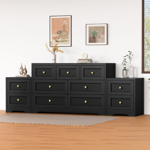 ALFORDSON 7 Chest of Drawers 2x Bedside Table Hamptons Bedroom Storage Black