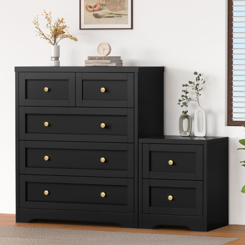 ALFORDSON 5 Chest of Drawers Bedside Table Hamptons Bedroom Storage Black