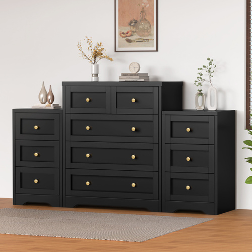 ALFORDSON 5 Chest of Drawers 2x Bedside Table Bedroom Storage Hamptons Black