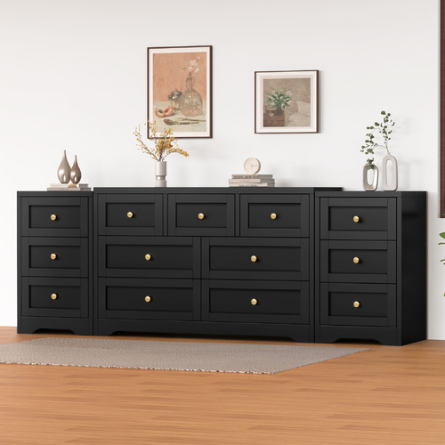 ALFORDSON 7 Chest of Drawers 2x Bedside Table Bedroom Storage Hamptons Black