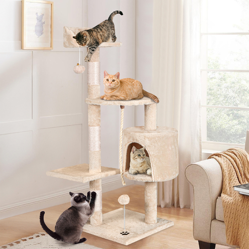 BEASTIE Cat Tree Scratching Post Scratcher Tower Condo House Furniture 112 Beige