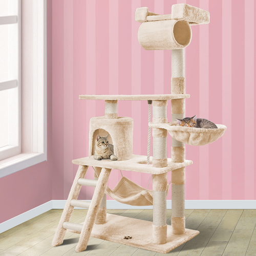 BEASTIE Cat Tree Scratching Post Scratcher Tower Condo House Furniture Wood 140