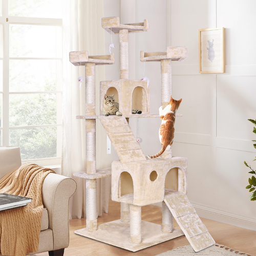 BEASTIE Cat Tree Scratching Post Scratcher Tower Condo House Furniture Wood 180