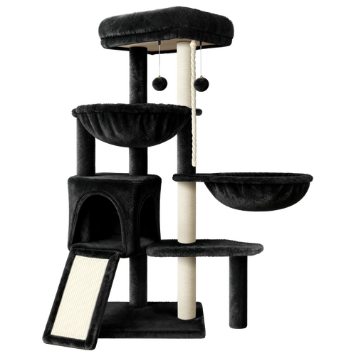 BEASTIE Cat Tree Tower Scratching Post Scratcher Sisal Ramp House Black 104cm
