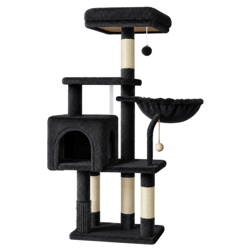 BEASTIE Cat Tree Tower Scratching Post Condo Hammock House Furniture Black 111cm