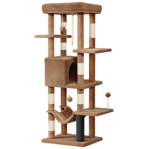 BEASTIE Cat Tree Tower 153cm Scratching Post Scratcher Condo House Light Brown