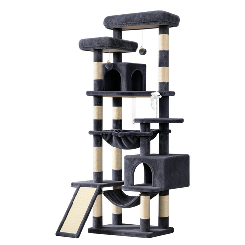 BEASTIE Cat Tree Tower Scratching Post Scratcher Climbing Condo House 180cm Grey