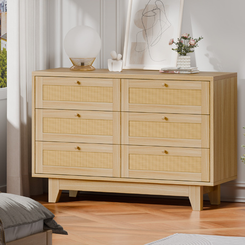 ALFORDSON 6 Chest of Drawers Rattan Storage Cabinet Dresser Tallboy Wood