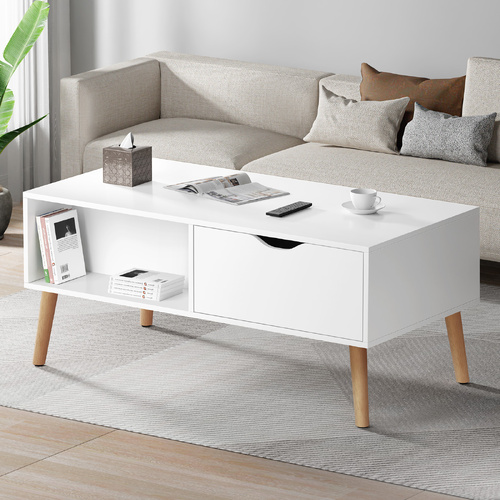 ALFORDSON Coffee Table Storage Tables 2 Drawers Shelf Modern Desk White