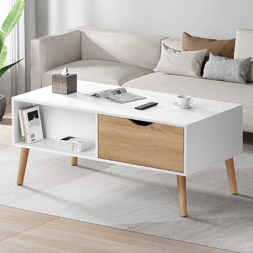 ALFORDSON Coffee Table Storage Tables 2 Drawers Shelf Modern Desk Whtie/Wood