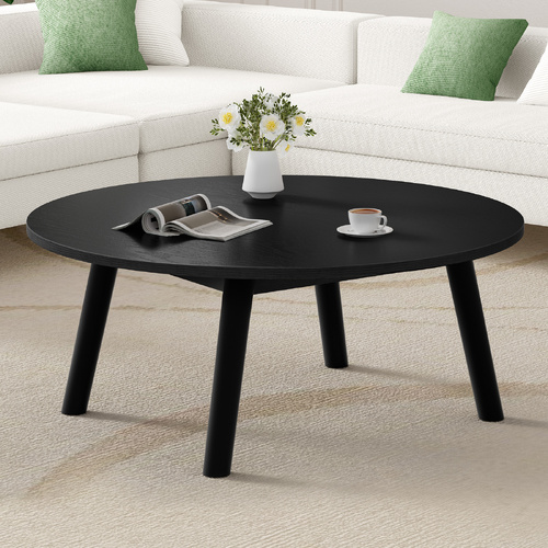 ALFORDSON Coffee Table Modern Round Table Sturdy Wooden Legs Living Room Black