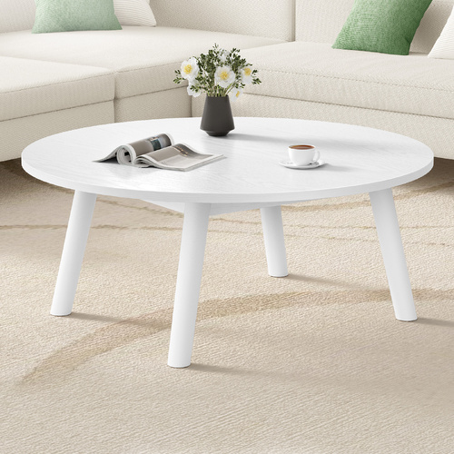 ALFORDSON Coffee Table Modern Round Table Sturdy Wooden Legs Living Room White