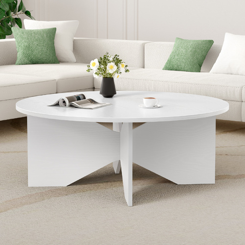 ALFORDSON Coffee Table Modern Round Table X-shape Wooden Legs Living Room White