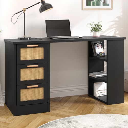 Alfordson Computer Desk Drawers Office Laptop PC Study Table Shelf Black