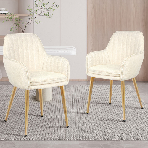 ALFORDSON 2x Dining Chair Accent Armchair Padded Tufted Granular Velvet Beige