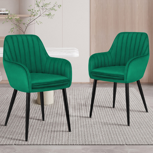 ALFORDSON 2x Dining Chair Armchair Kitchen Lounge Padded Seat Sofa Velvet Green