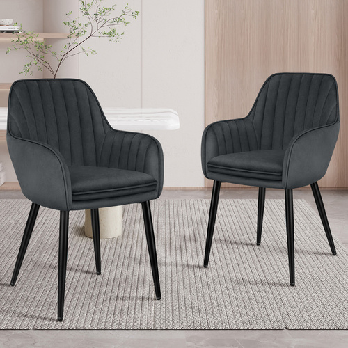 ALFORDSON 2x Dining Chairs Armchair Kitchen Lounge Padded Seat Sofa Velvet Grey