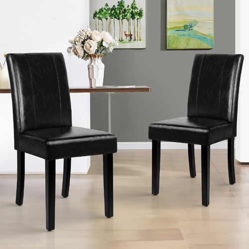 ALFORDSON 2x Dining Chairs Cafe Kitchen High-Back Chair Glossy PU Leather Black