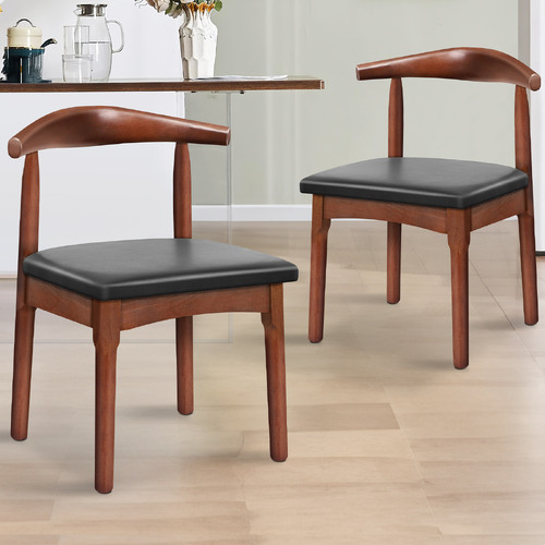 ALFORDSON 2x Dining Chair Kitchen Lounge Cafe Retro Walnut Wood PU Leather Seat