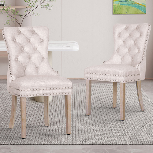 ALFORDSON 2x Dining Chair Kitchen Lounge Retro Button Tufted Wooden Fabric Beige