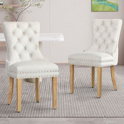 ALFORDSON 2x Dining Chair Kitchen Lounge Retro Button Tufted Wooden Velvet Beige