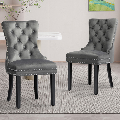 ALFORDSON 2x Dining Chair Kitchen Lounge Retro Button Tufted Wooden Velvet Grey