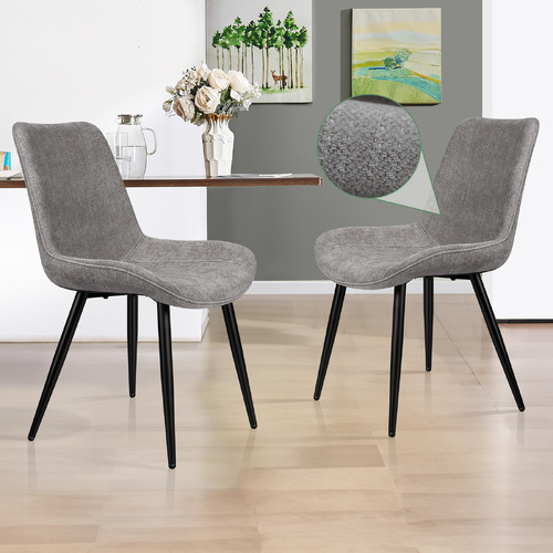 ALFORDSON 2x Dining Chair Kitchen Accent Lounge Padded Seat Metal Chenille Grey