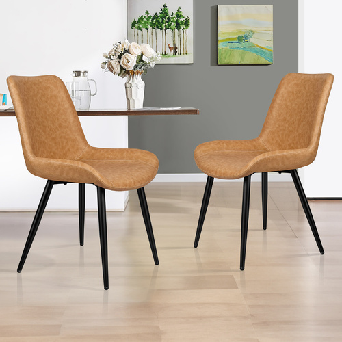 ALFORDSON 2x Dining Chairs Kitchen Accent Lounge Seat Retro PU Leather Brown