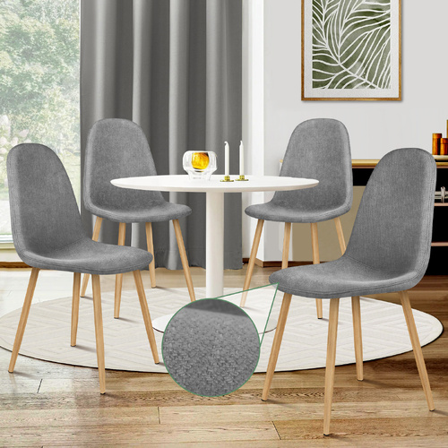 ALFORDSON 4x Dining Chair Kitchen Accent Cafe Lounge Padded Seat Chenille Grey