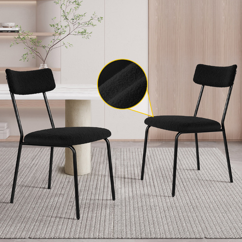 ALFORDSON 2x Dining Chairs Accent Kitchen Lounge Rectangular Back Sherpa Black