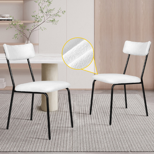 ALFORDSON 2x Dining Chairs Accent Kitchen Lounge Rectangular Back Sherpa White