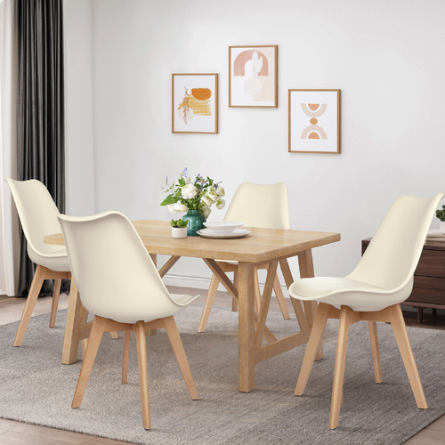 ALFORDSON 4x Dining Chairs Padding Retro PU Leather Kitchen Lounge Wooden Beige