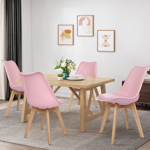 ALFORDSON 4x Dining Chairs Padding Retro PU Leather Kitchen Lounge Wooden Pink